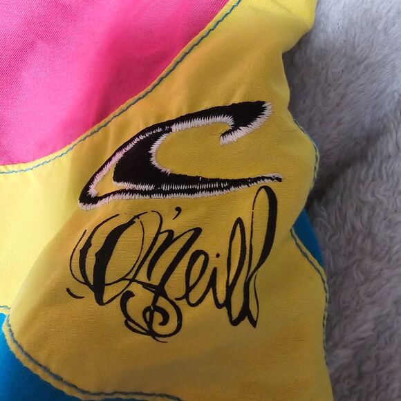 O'Neill Mens Board Shorts Swim Trunks Size 36 Turquoise Yellow Pink Drawstring - Picture 6 of 7